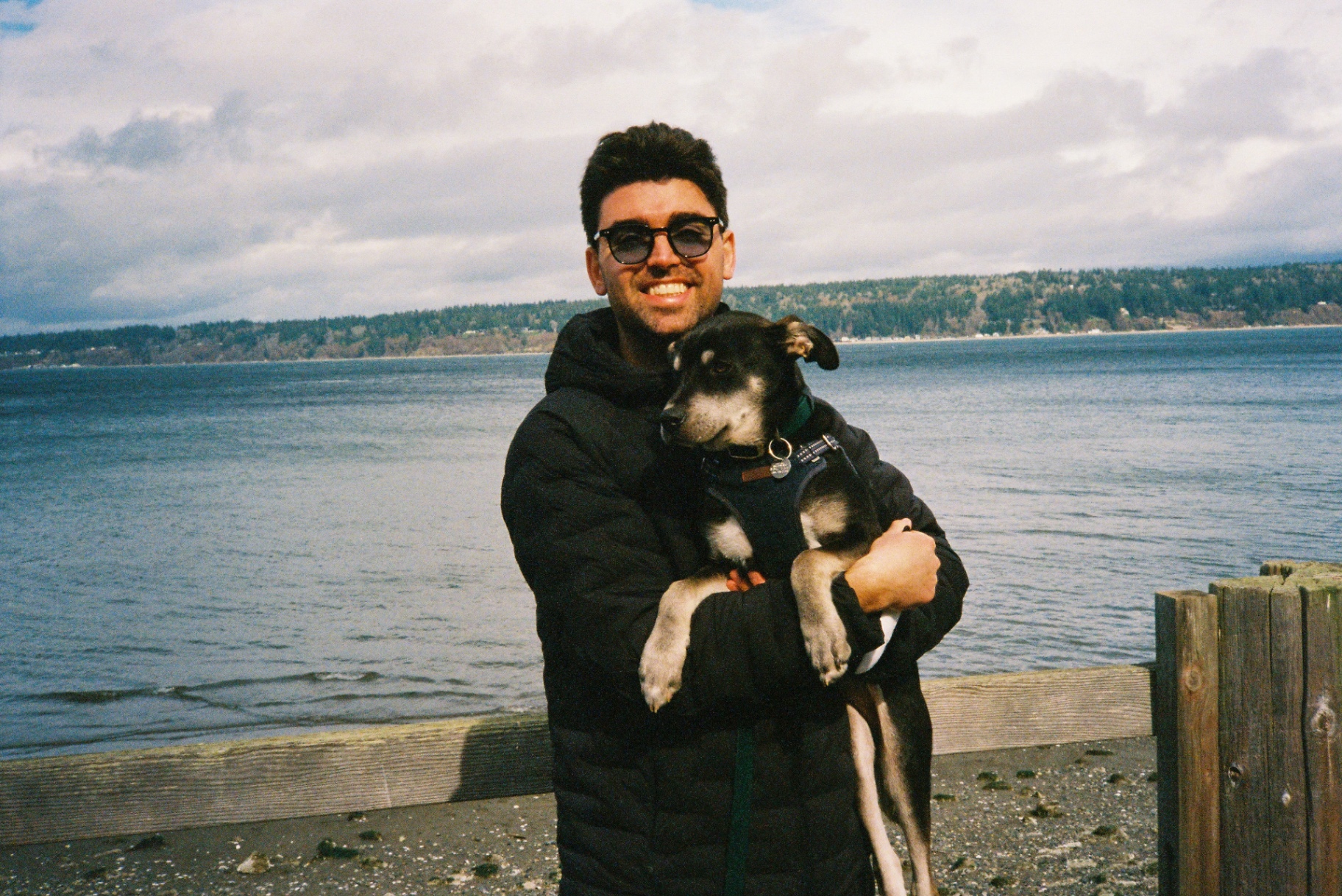 Bryan with his dog Ernie by the water